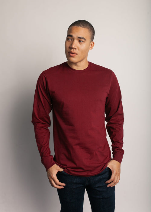 1401 Men Long Sleeve T Shirt Burgundy Front Full View