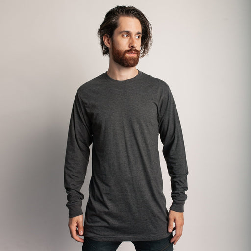 1401 Men Long Sleeve T Shirt Charcoal Heather Front Full View