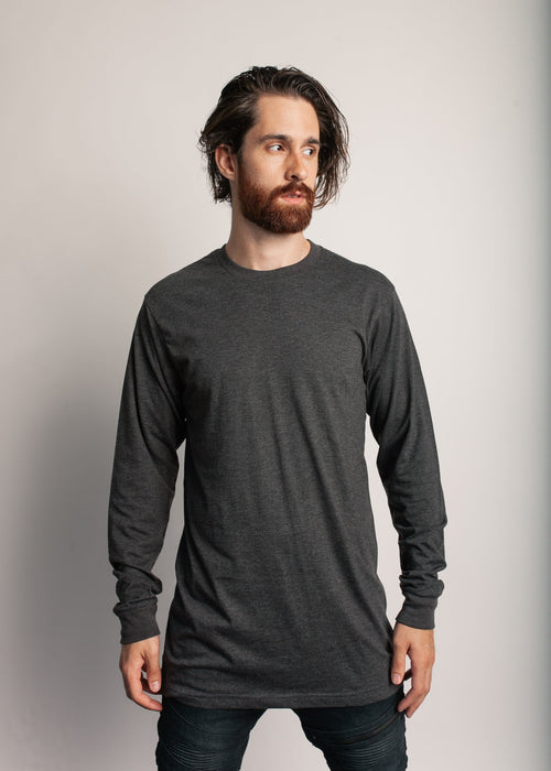 1401 Men Long Sleeve T Shirt Charcoal Heather Front Full View