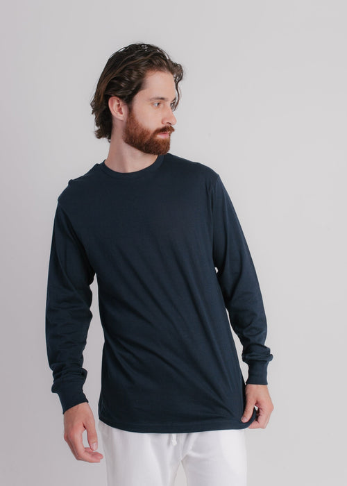 1401 Men Long Sleeve T Shirt Navy Front Full View