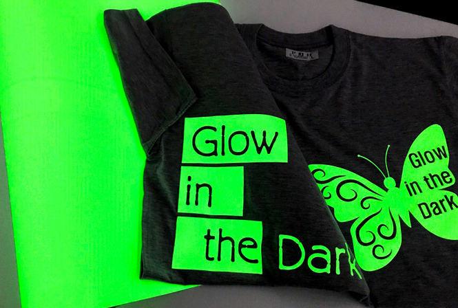 Prisma Glow in the Dark Heat Transfer Vinyl Applied Sample