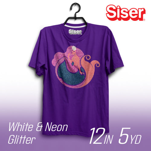 Siser White and Neon Glitter Heat Transfer Vinyl - 12" Width 5 Yard