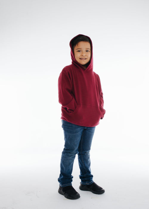 301 Youth Pullover Hoodie Burgundy Front Full View
