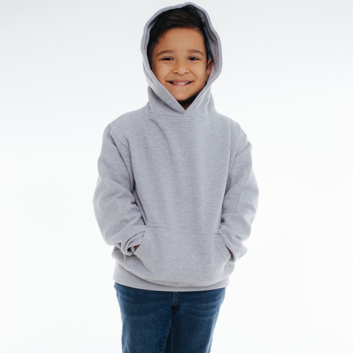 301 Youth Pullover Hoodie Heather Grey Front View