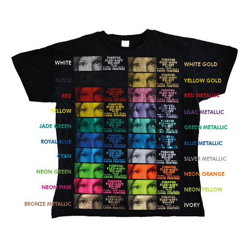 Forever Flex Soft No-Cut Metallic Transfer Media Color Chart Sample on Black T Shirt
