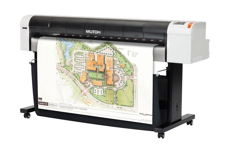 Mutoh RJ 900X Dye Sublimation Printer 44" with Dye Sublimation Paper Angled Right Side View